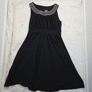 Haani Sleeveless Maxi Dress Black Women's Large Studded A-Line Ruched Holiday